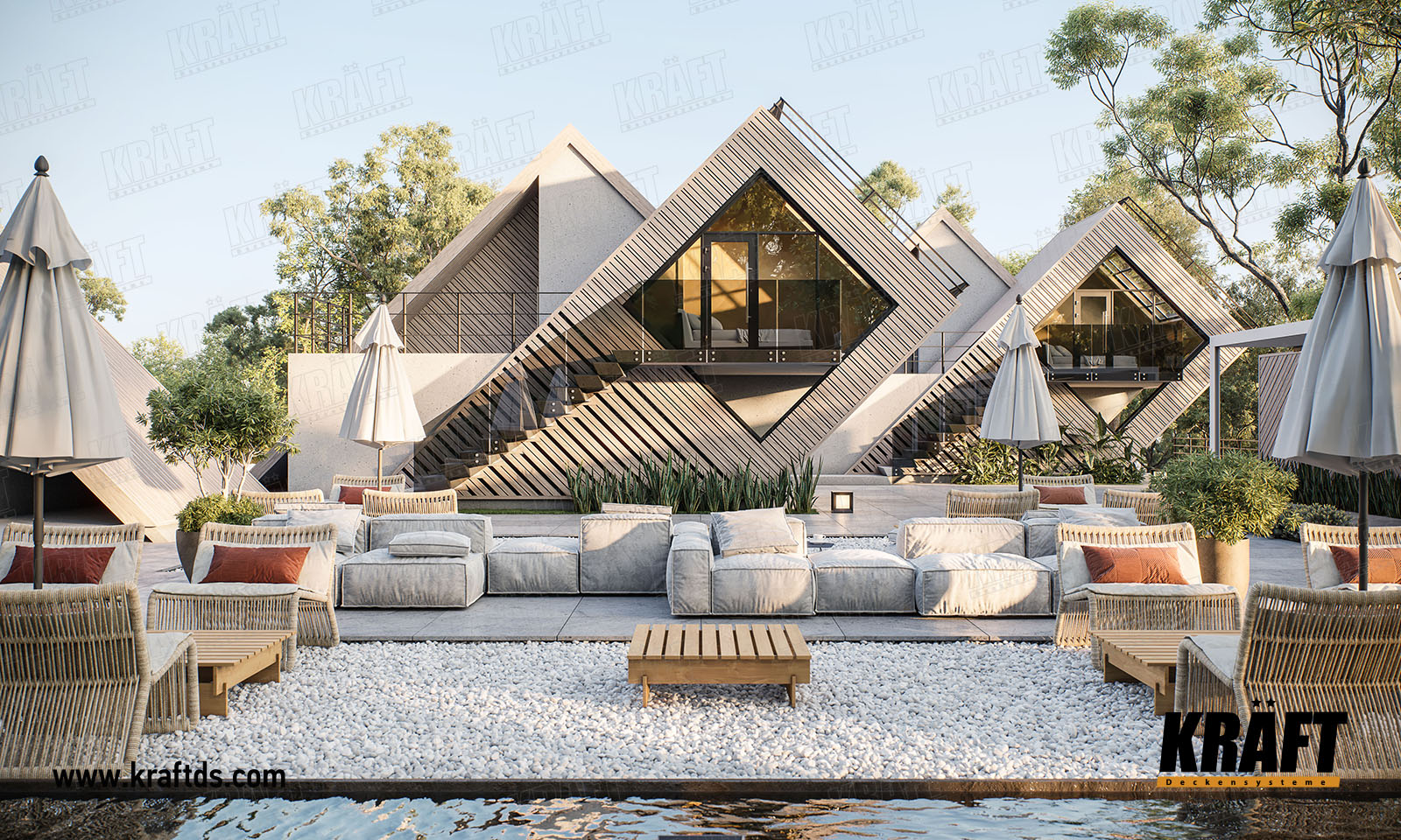 Domy koncepcyjne z elewacją z listwy kubicznej KRAFT