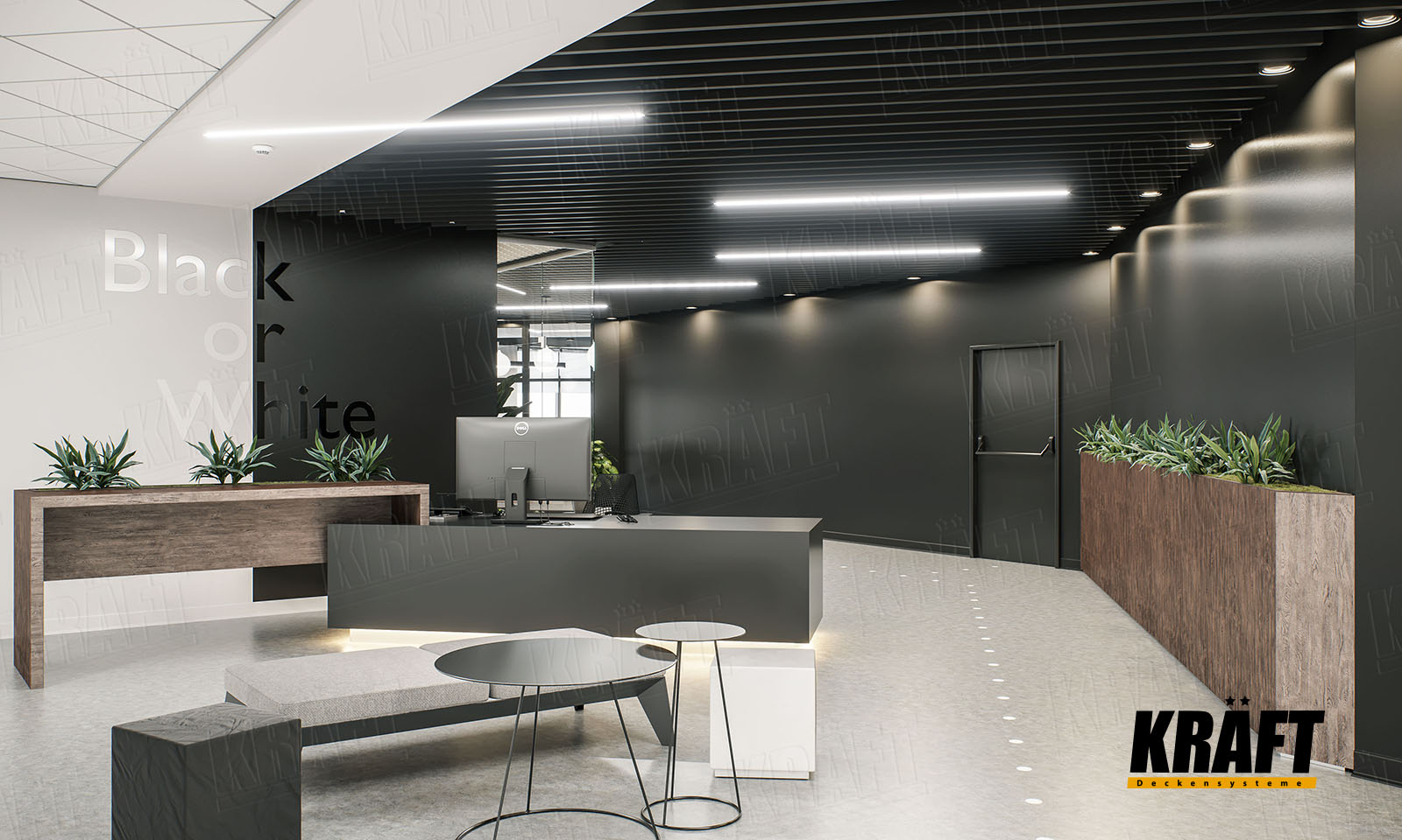 Sufity podwieszane Kraft w biurze: sufit listwowy, sufit rastrowy, sufit akustyczny kasetonowy