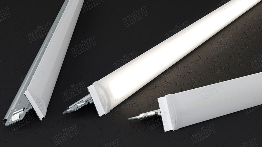 Oprawy KRAFT T-Led są zintegrowane z profilami T KRAFT Fortis o szerokości 15 mm lub 24 mm. Image
