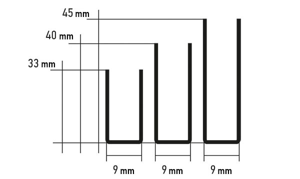 Profile shape and size of the classic open cell ceiling grilyato Kraft