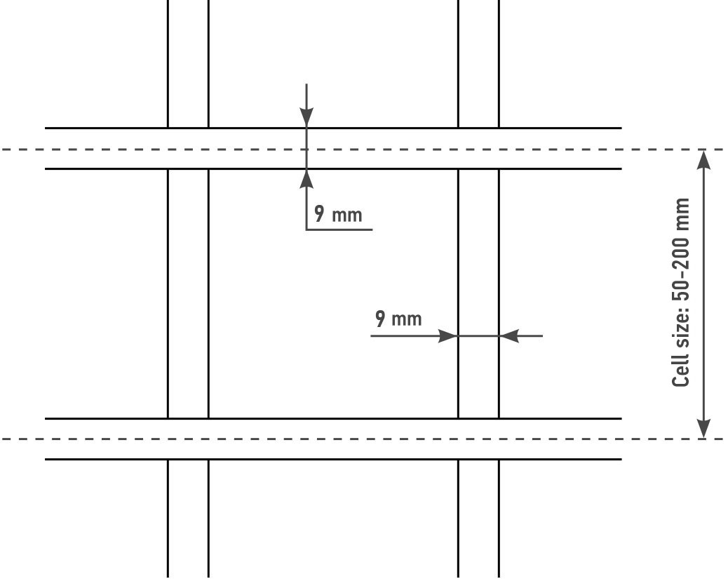 Cell sizes of classic grilyato Cell sizes of classic open cell ceiling Kraft