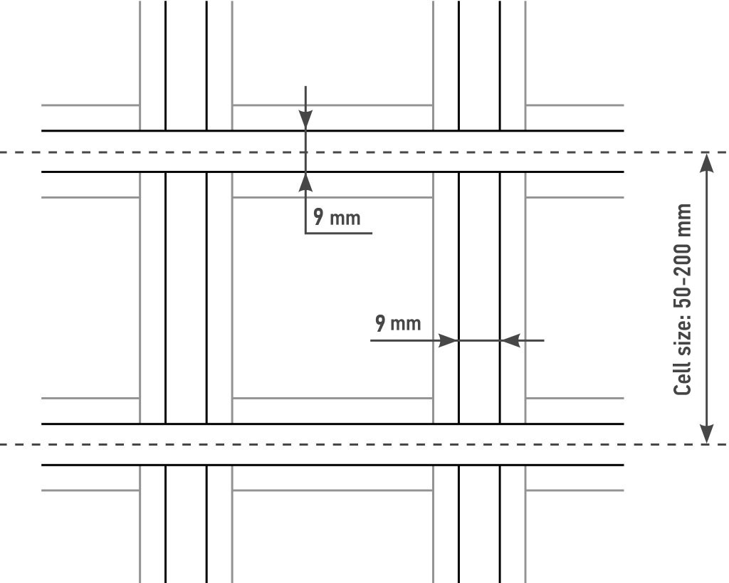 Cell sizes of pyramidal grilyato Cell sizes of pyramidal open cell ceiling Kraft