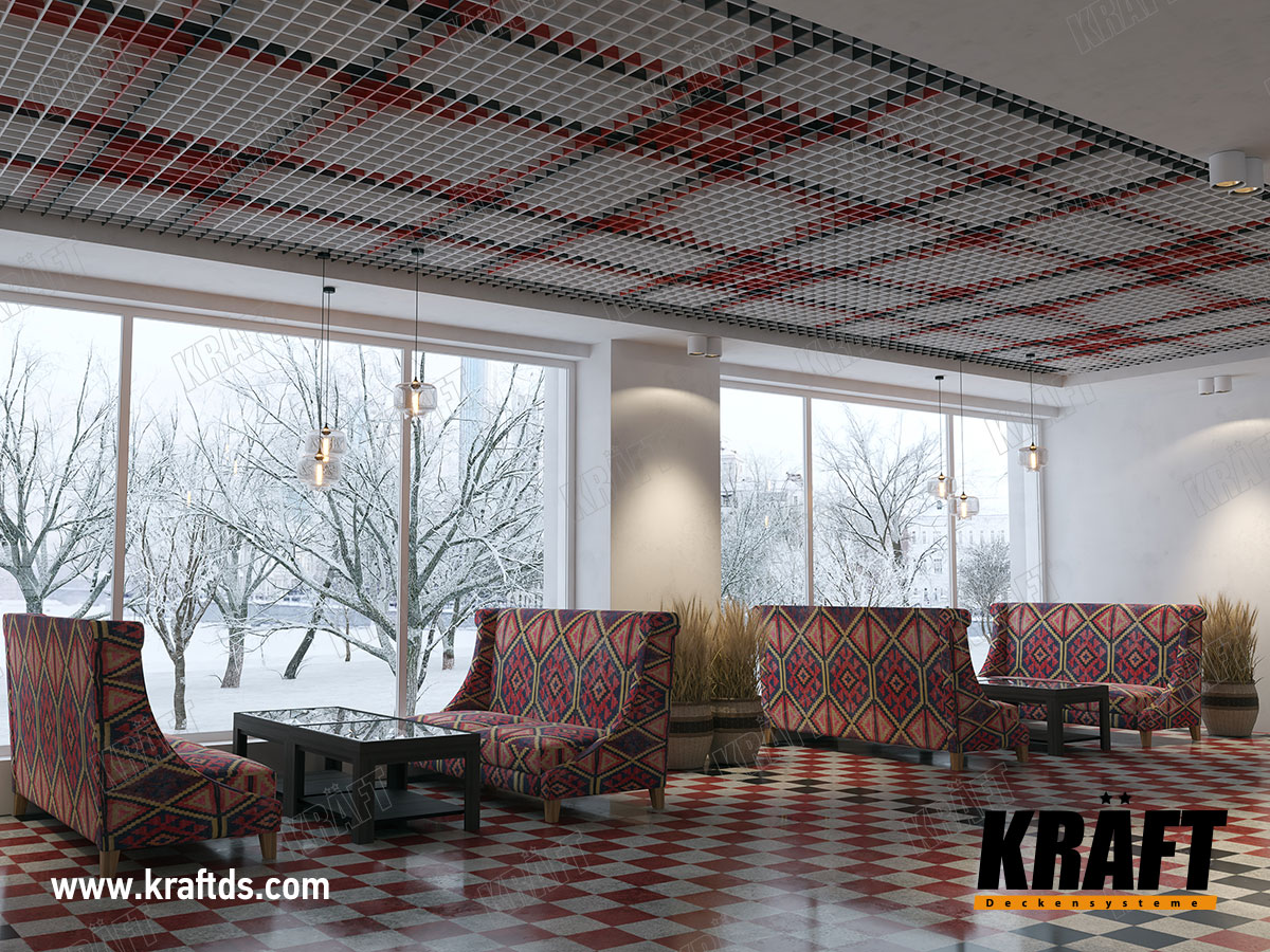 Projekt sufitu rastrowego sufit rastrowy KRAFT w kawiarni