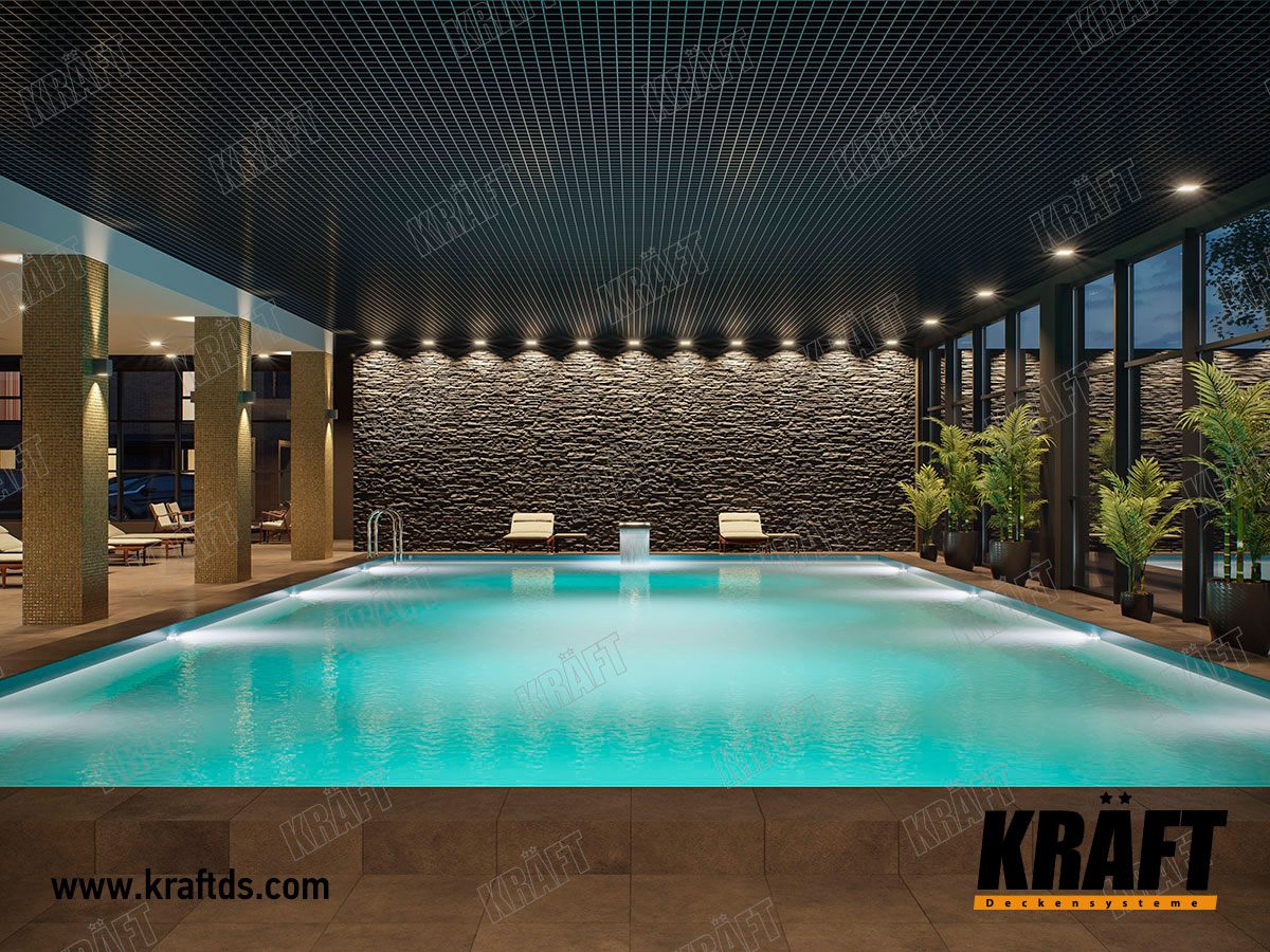 Sufit podwieszany Grilyato rastrowy GLK KRAFT we wnętrzu basenu w prywatnym budynku
