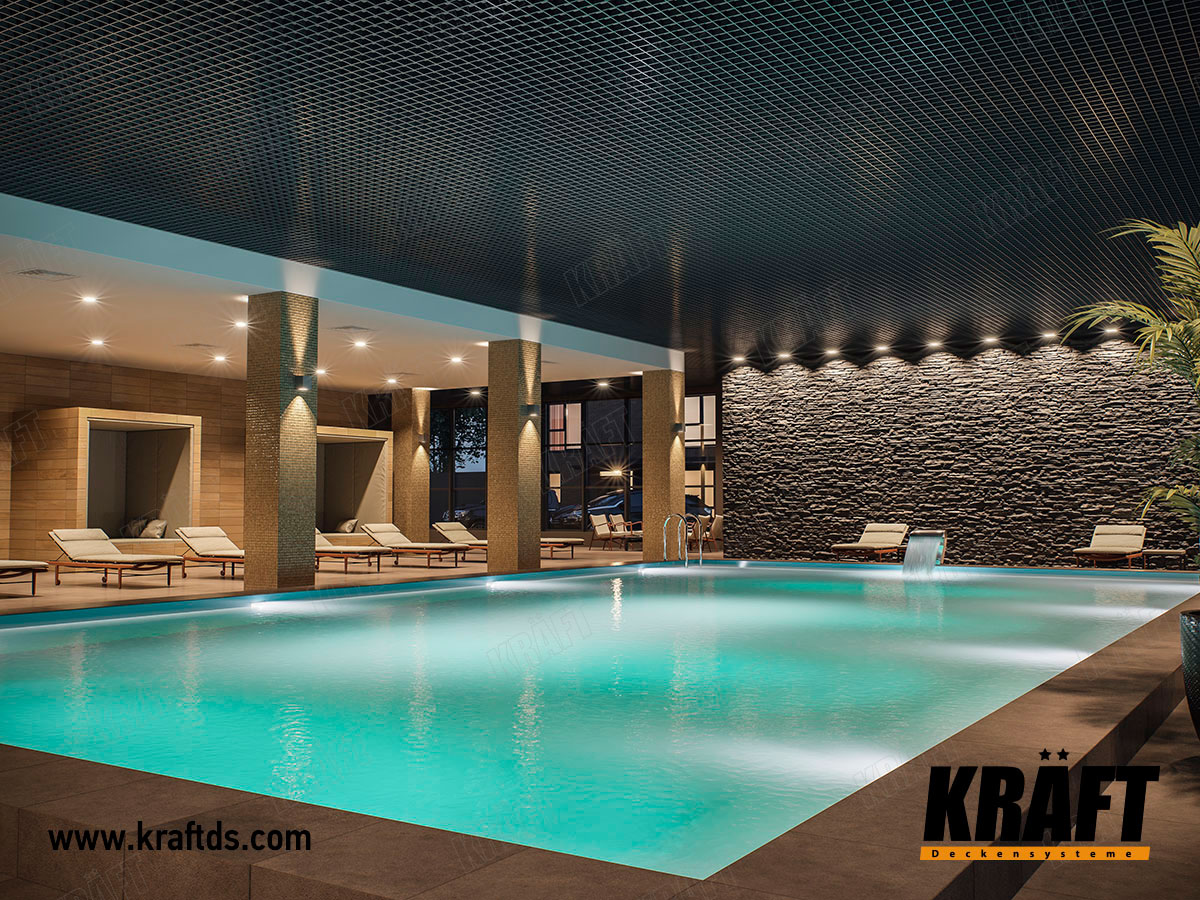 Sufit podwieszany Grilyato rastrowy GLK KRAFT we wnętrzu basenu w prywatnym budynku