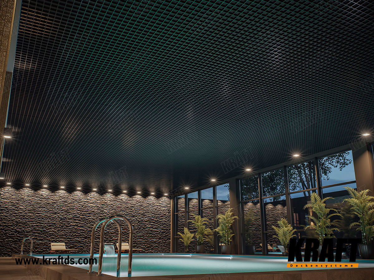 Sufit podwieszany Grilyato rastrowy GLK KRAFT we wnętrzu basenu w prywatnym budynku