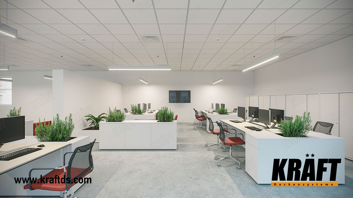 System oświetleniowy KRAFT K-Led z sufitem podwieszanym KRAFT Fortis w biurze