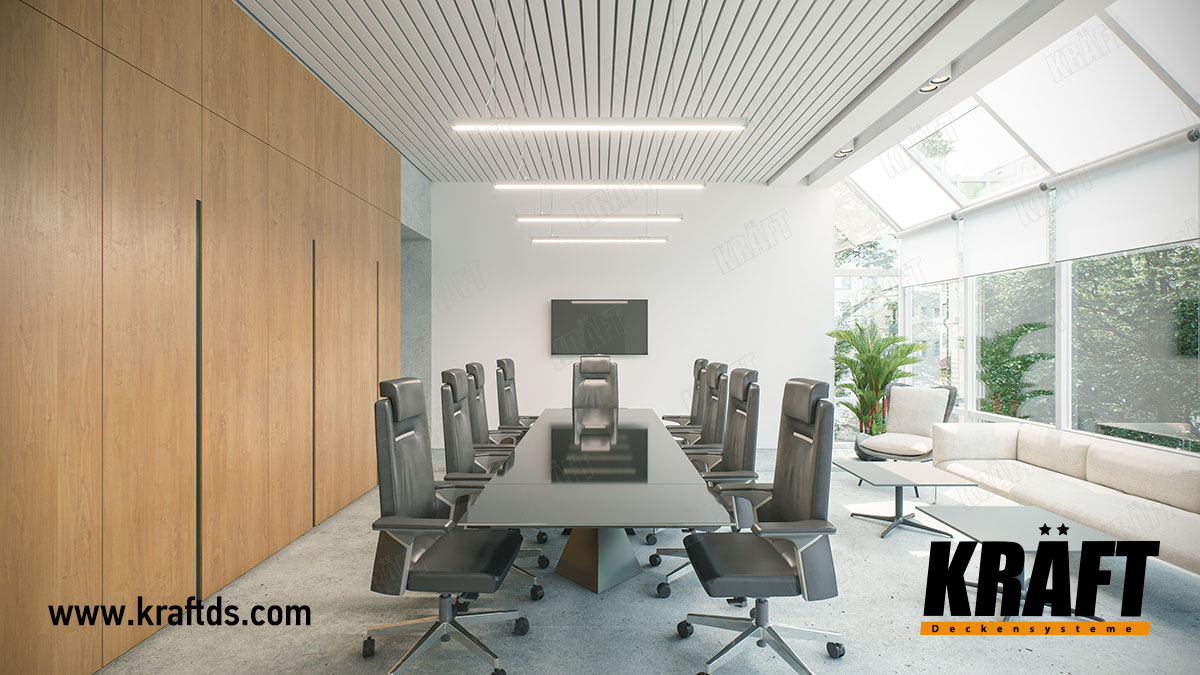 System oświetleniowy KRAFT K-Led z sufitem podwieszanym KRAFT Fortis w biurze