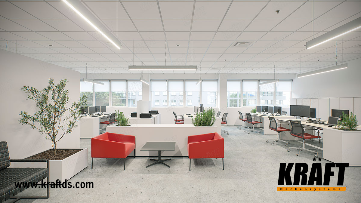 System oświetleniowy KRAFT K-Led z sufitem podwieszanym KRAFT Fortis w biurze