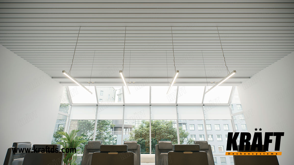 System oświetleniowy KRAFT K-Led z sufitem podwieszanym KRAFT Fortis w biurze