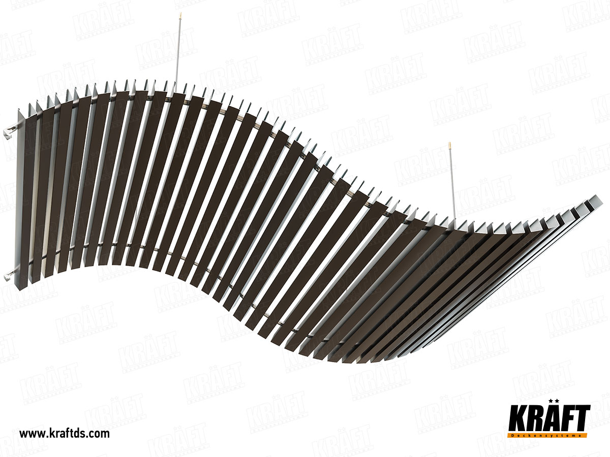 Sufit podwieszany z listwy kubicznej KRAFT. Designerski sufit za pomocą elastycznego trawersu do stworzenia efektu „fal”