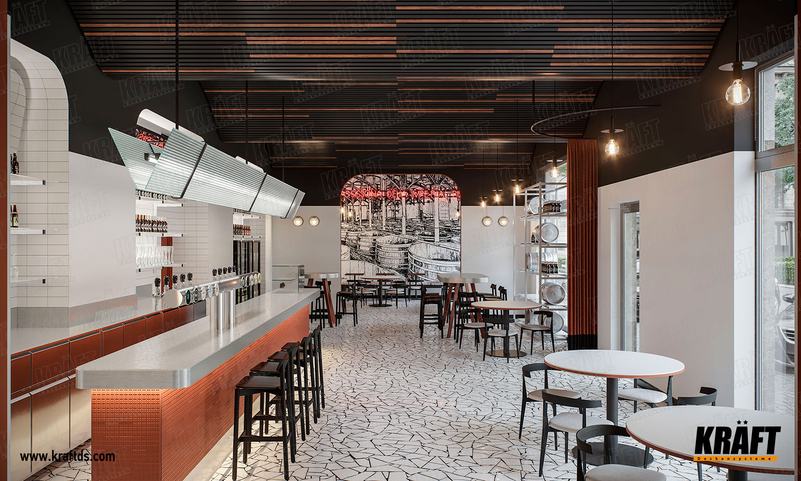 Image Sufit podwieszany z listwy kubicznej KRAFT. Designerski sufit za pomocą elastycznego trawersu do stworzenia efektu „fal”