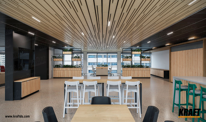 Suspended ceiling with a non-standard cube rail and a KRAFT metal plates (+6 photos)