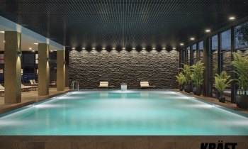 Open cell ceiling in the interior of the pool of a private house (+3 photo)