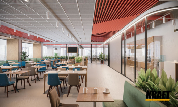 Dynamiczny sufit biurowy: kolorowy design dla maksymalnej produktywności