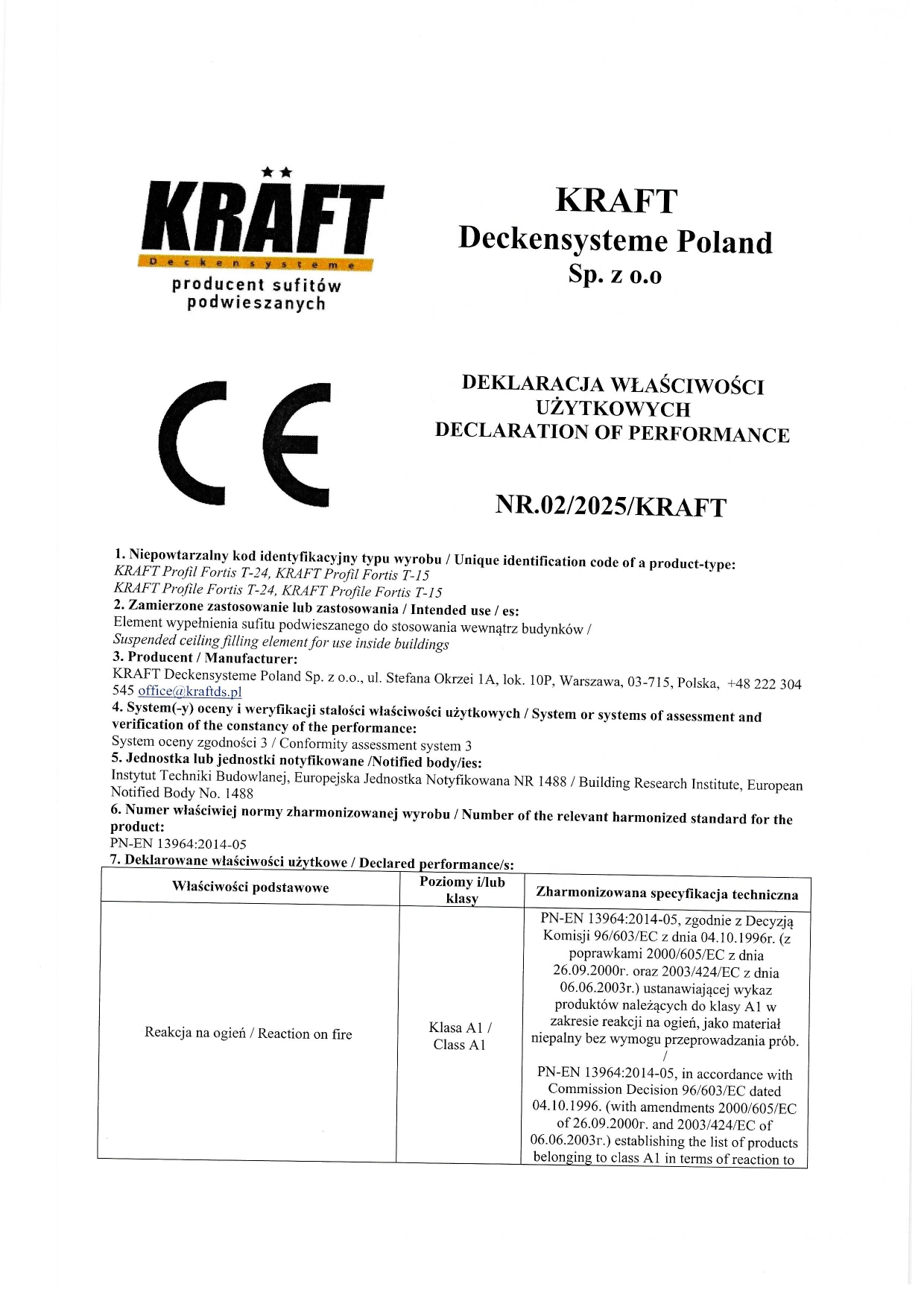 Deklaracja KRAFT Profil Fortis T-15, T-24