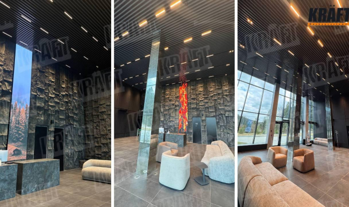 Mountain Spa Hotel: How a Suspended Ceiling with Cube-Shaped Rail Creates a Relaxing Atmosphere