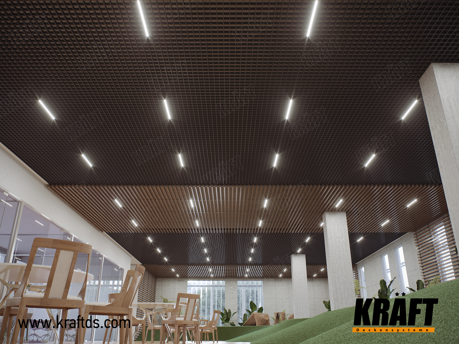 Sufit kombinowany - listwa, kaseta rastrowa, KRAFT Led